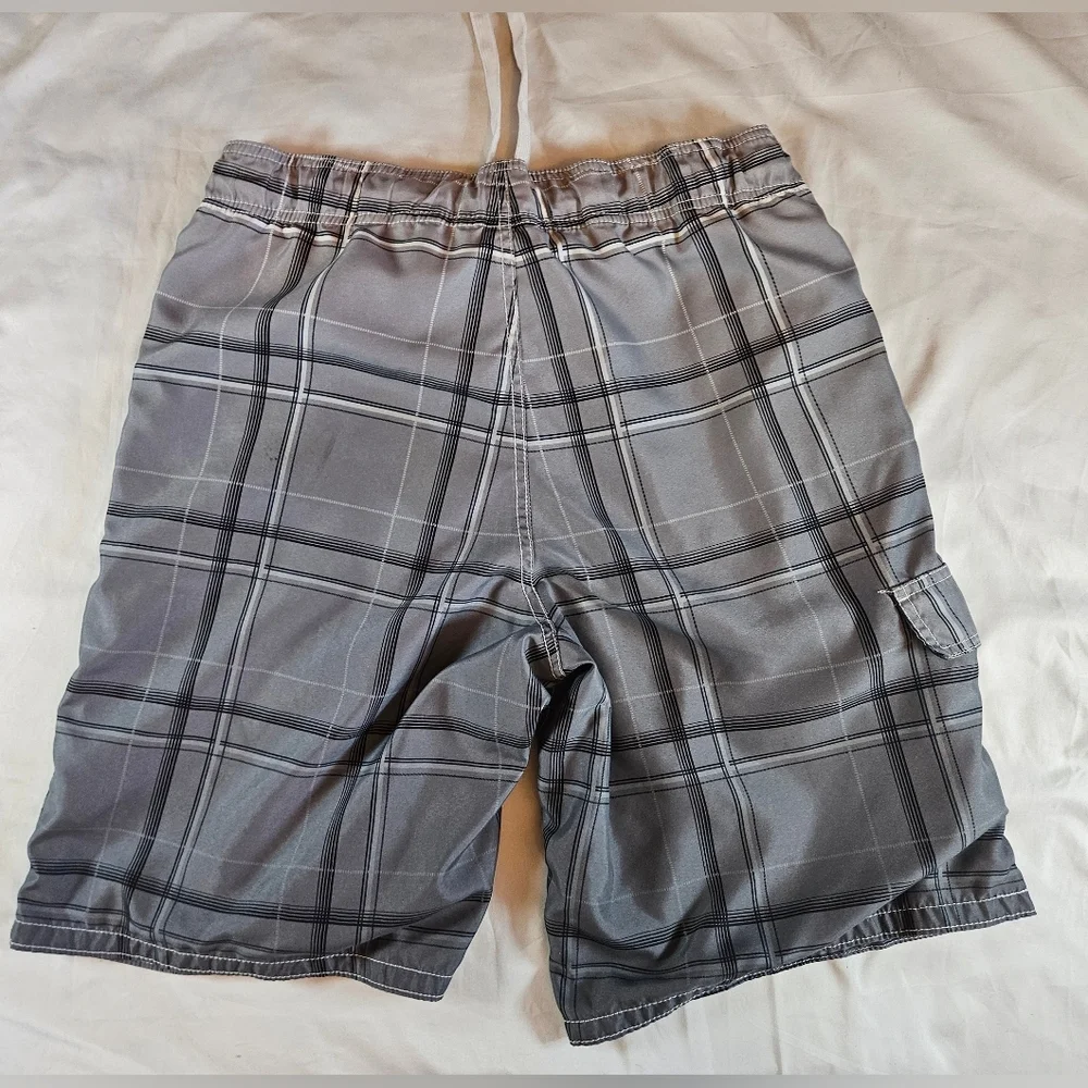 Op Mens Gray And White Ombre Drawstring Tie Waist Swim Trunks Size Medium